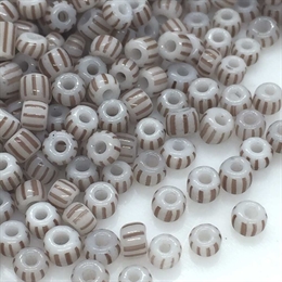 Seed beads, 8/0, camel/hvid stribet, 10 gram